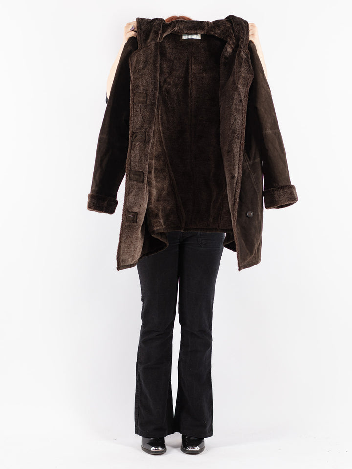 Vintage 90's Women Suede Sherpa Coat in Brown