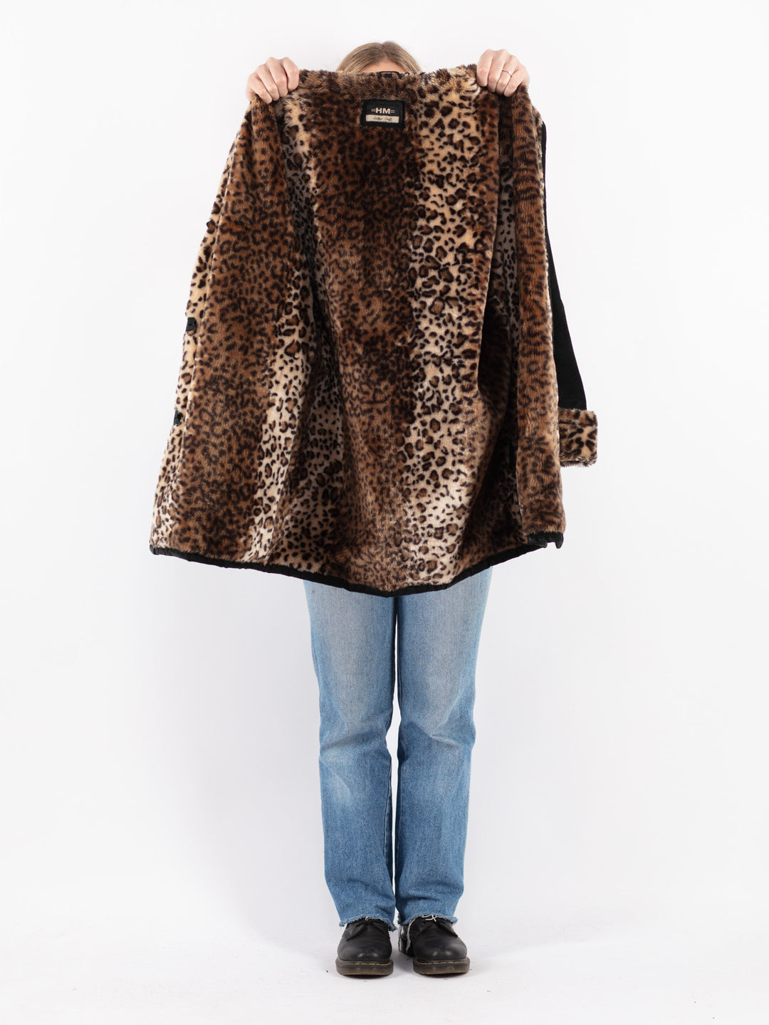 Vintage 90's Women Suede Sherpa Coat in Black