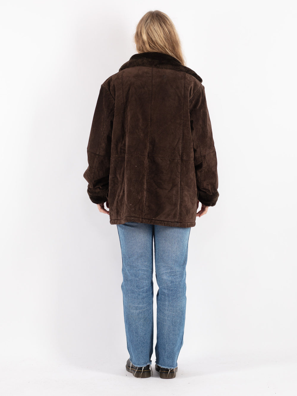 Vintage 90's Women Suede Sherpa Coat in Brown