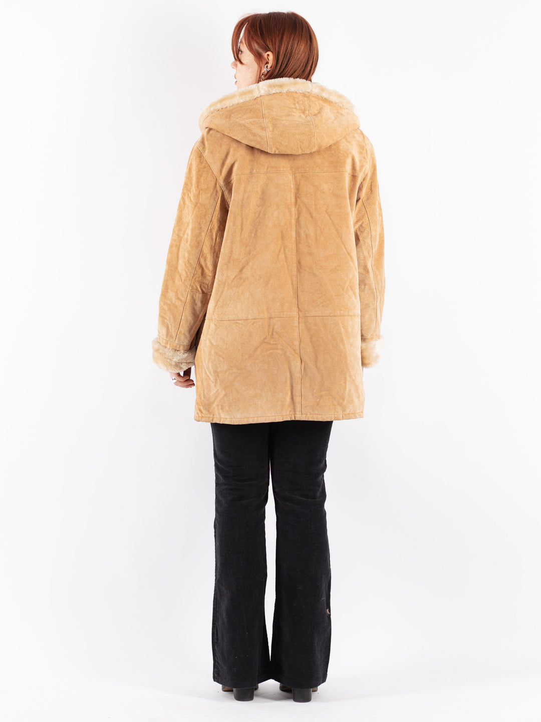 Vintage 90's Women Suede Sherpa Coat in Beige