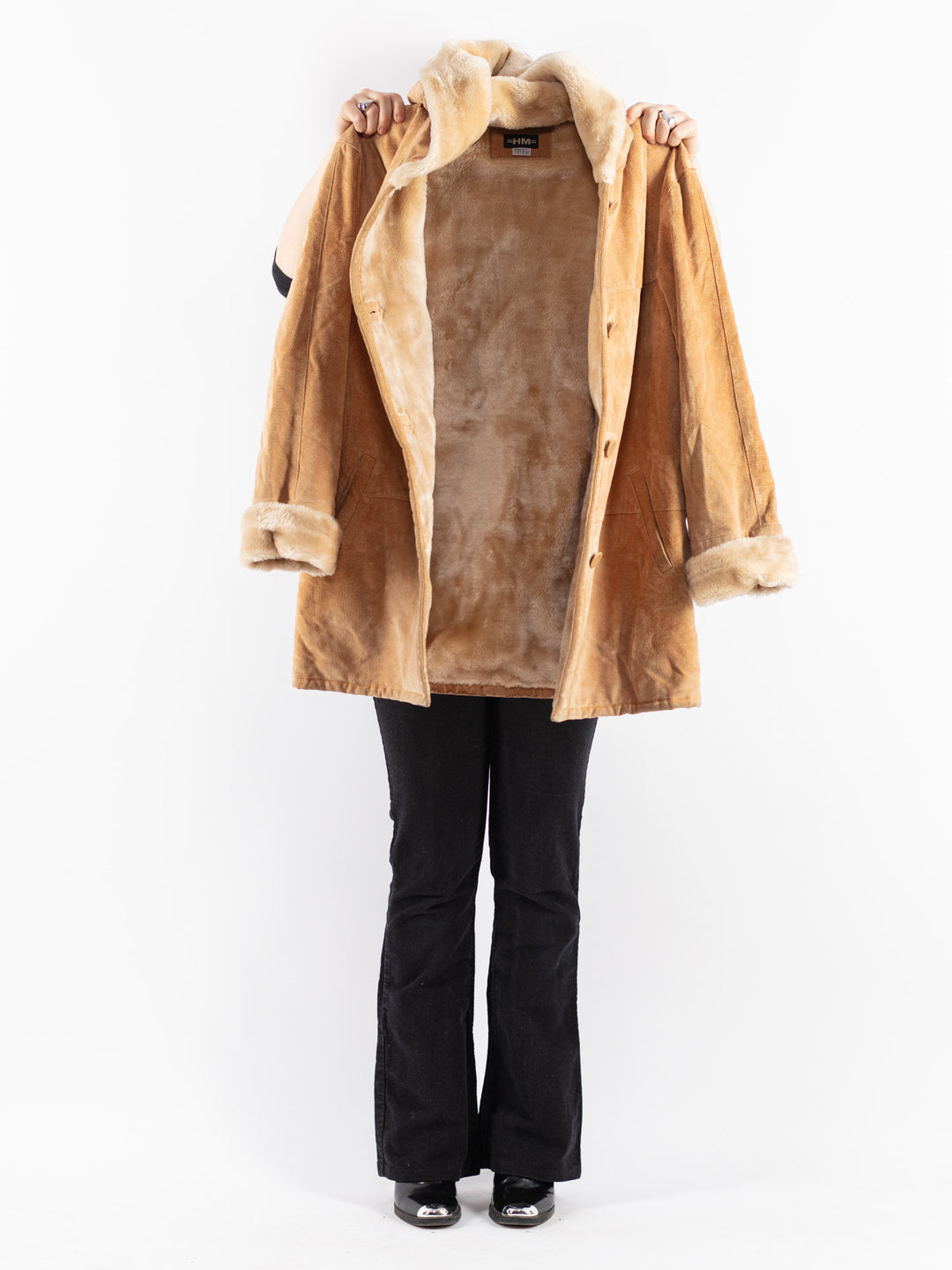 Vintage 90's Women Suede Sherpa Coat in Beige