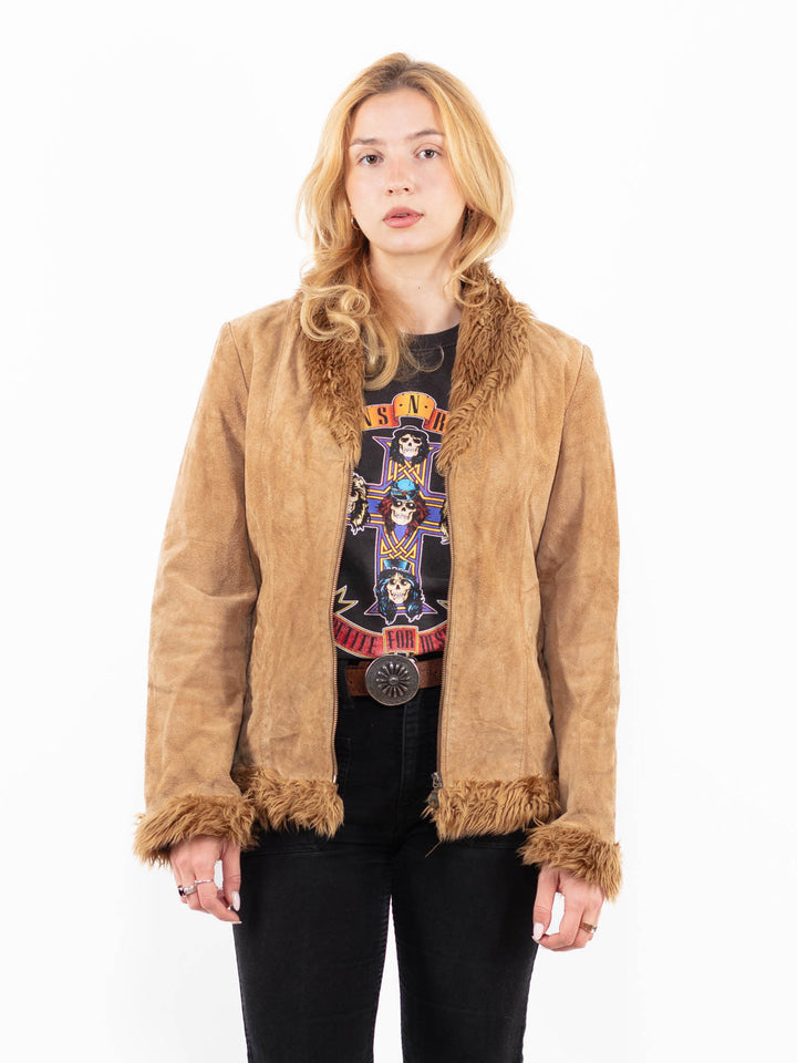 Vintage 90's Women Suede Sherpa Jacket in BeigeA1039