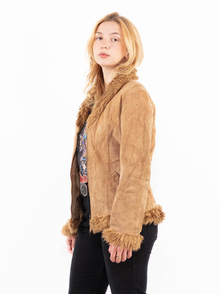 Vintage 90's Women Suede Sherpa Jacket in BeigeA1039