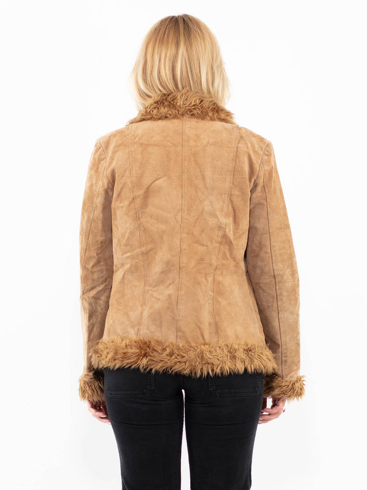 Vintage 90's Women Suede Sherpa Jacket in BeigeA1039