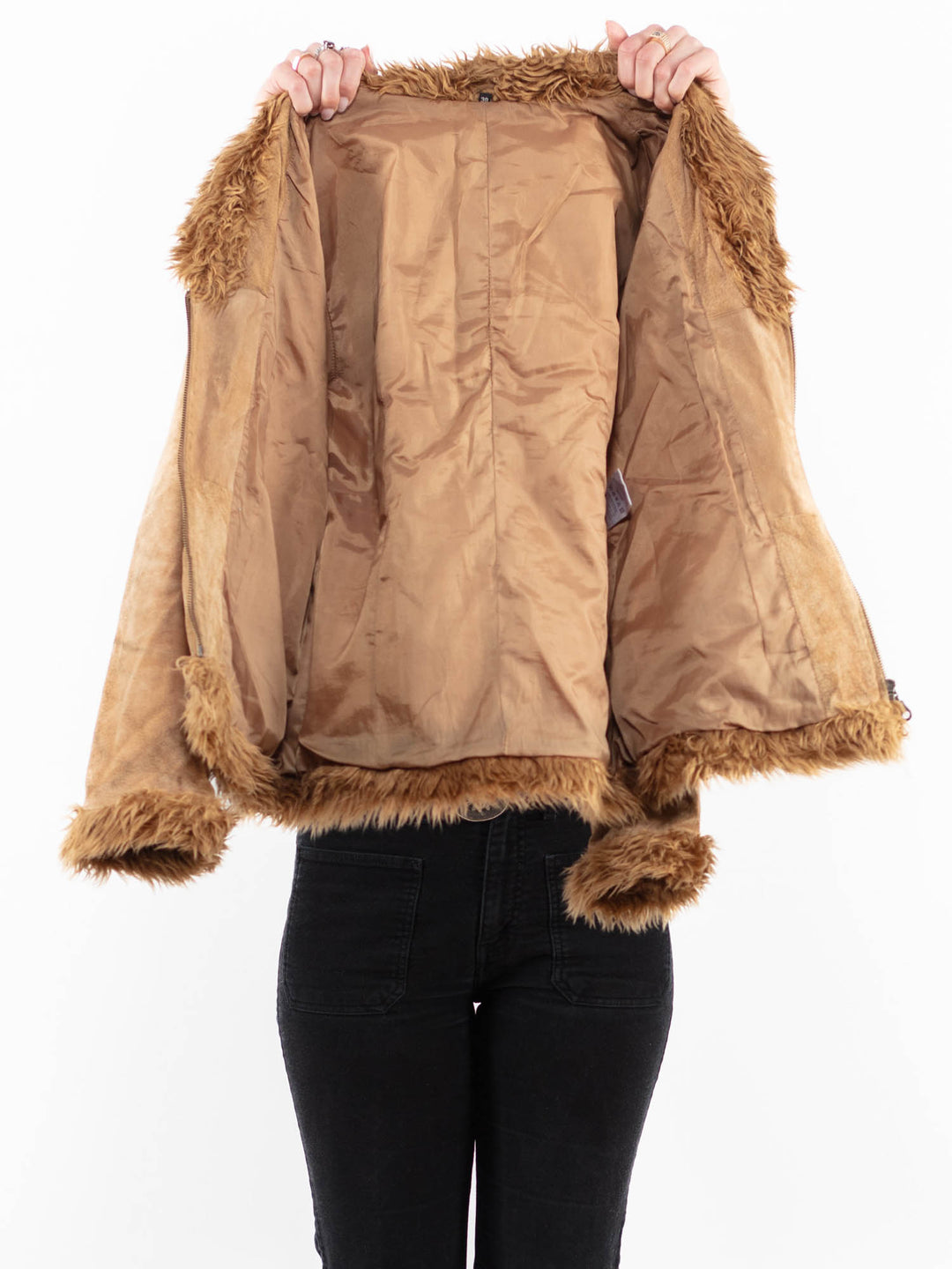 Vintage 90's Women Suede Sherpa Jacket in BeigeA1039