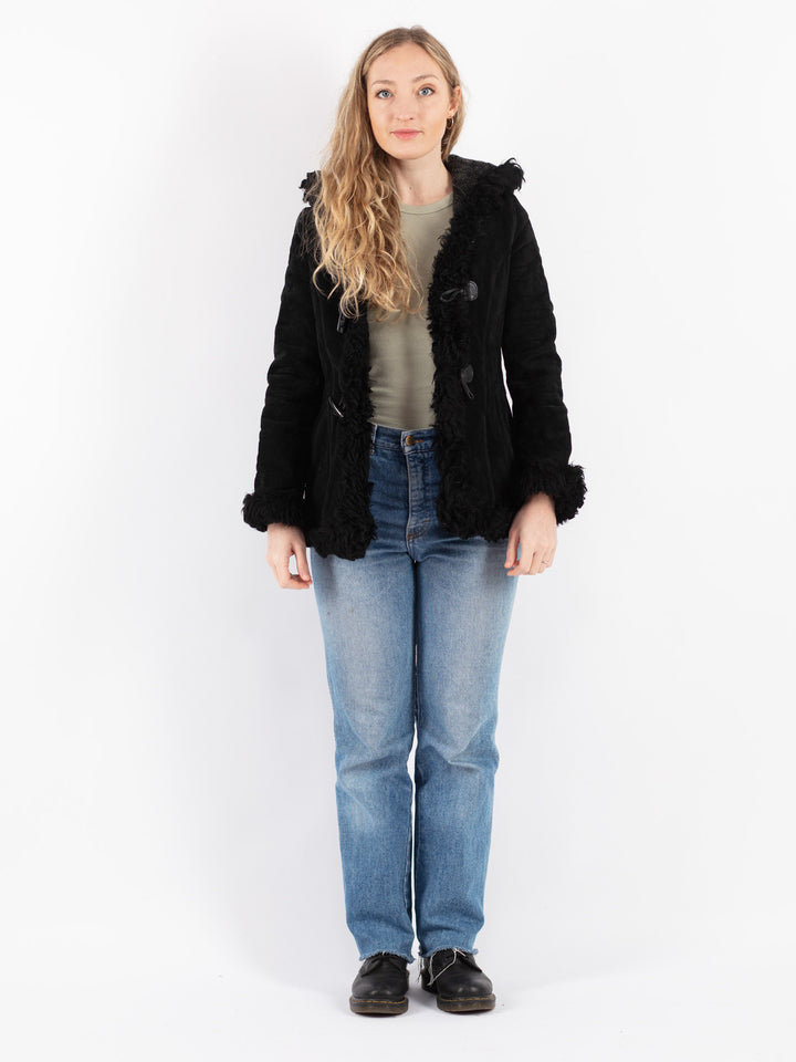 Vintage 90's Women Suede Sherpa Jacket in Black