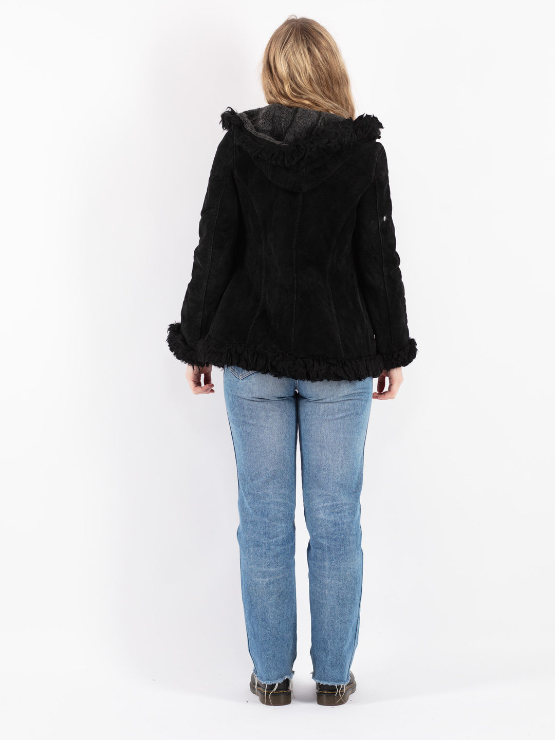 Vintage 90's Women Suede Sherpa Jacket in Black