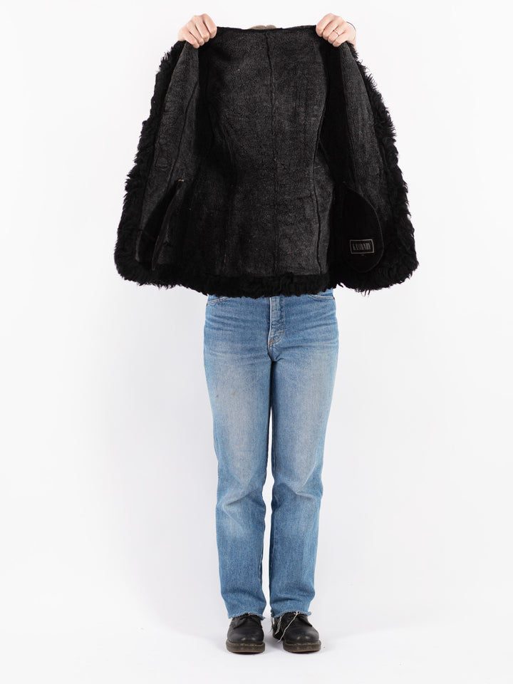 Vintage 90's Women Suede Sherpa Jacket in Black
