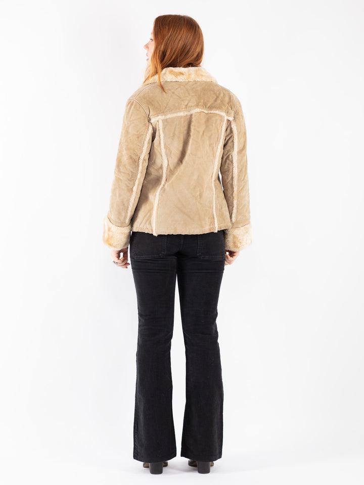Vintage 90's Women Suede Sherpa Jacket in Beige