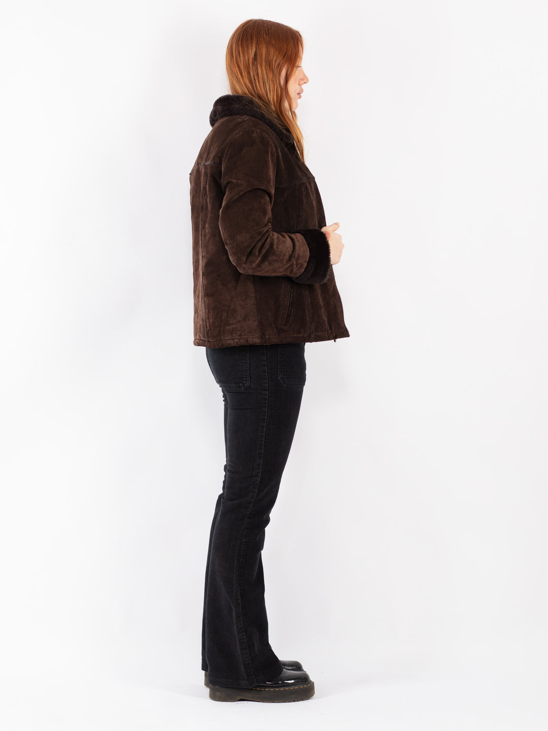 Vintage 90's Women Suede Sherpa Jacket in Brown