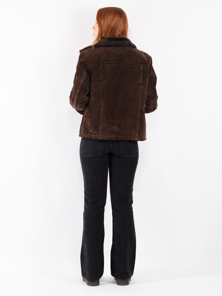 Vintage 90's Women Suede Sherpa Jacket in Brown