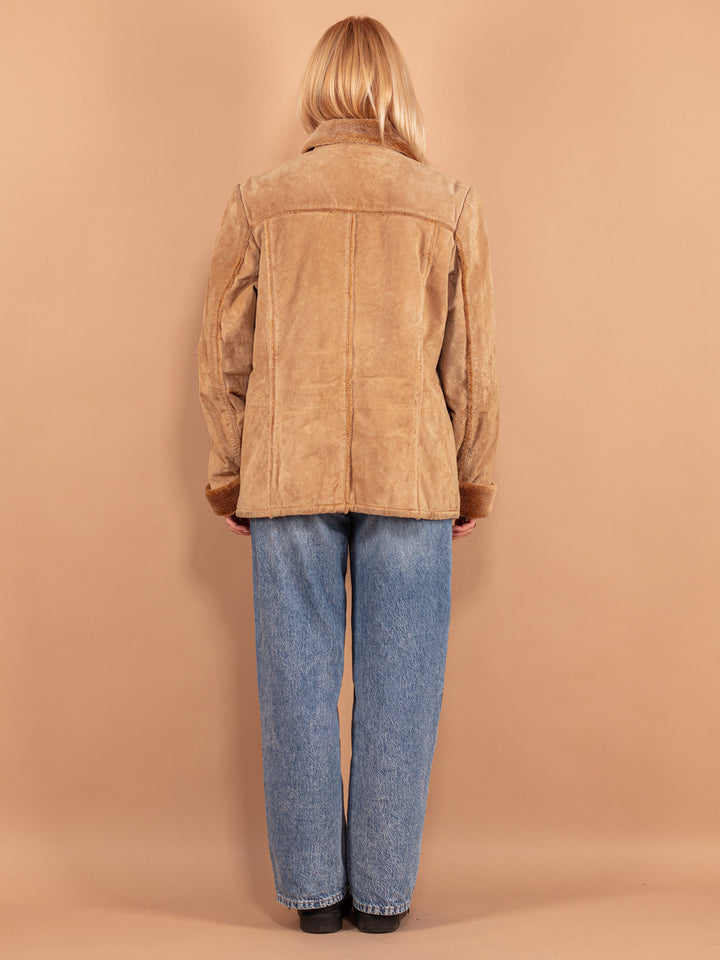 Vintage 90's Women Suede Sherpa Jacket in Beige