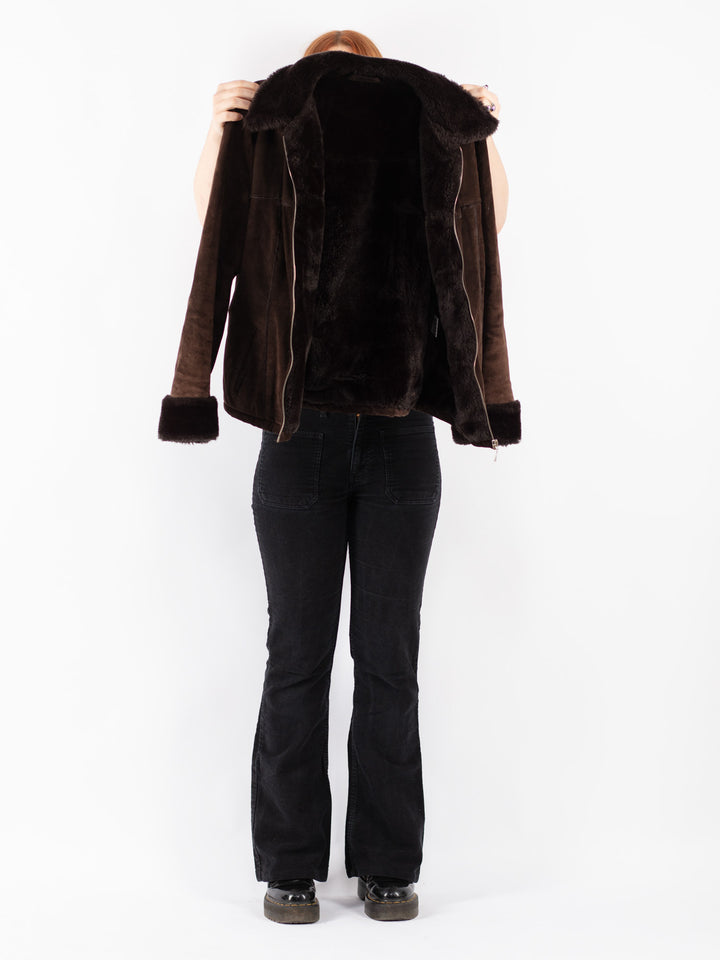 Vintage 90's Women Suede Sherpa Jacket in Brown