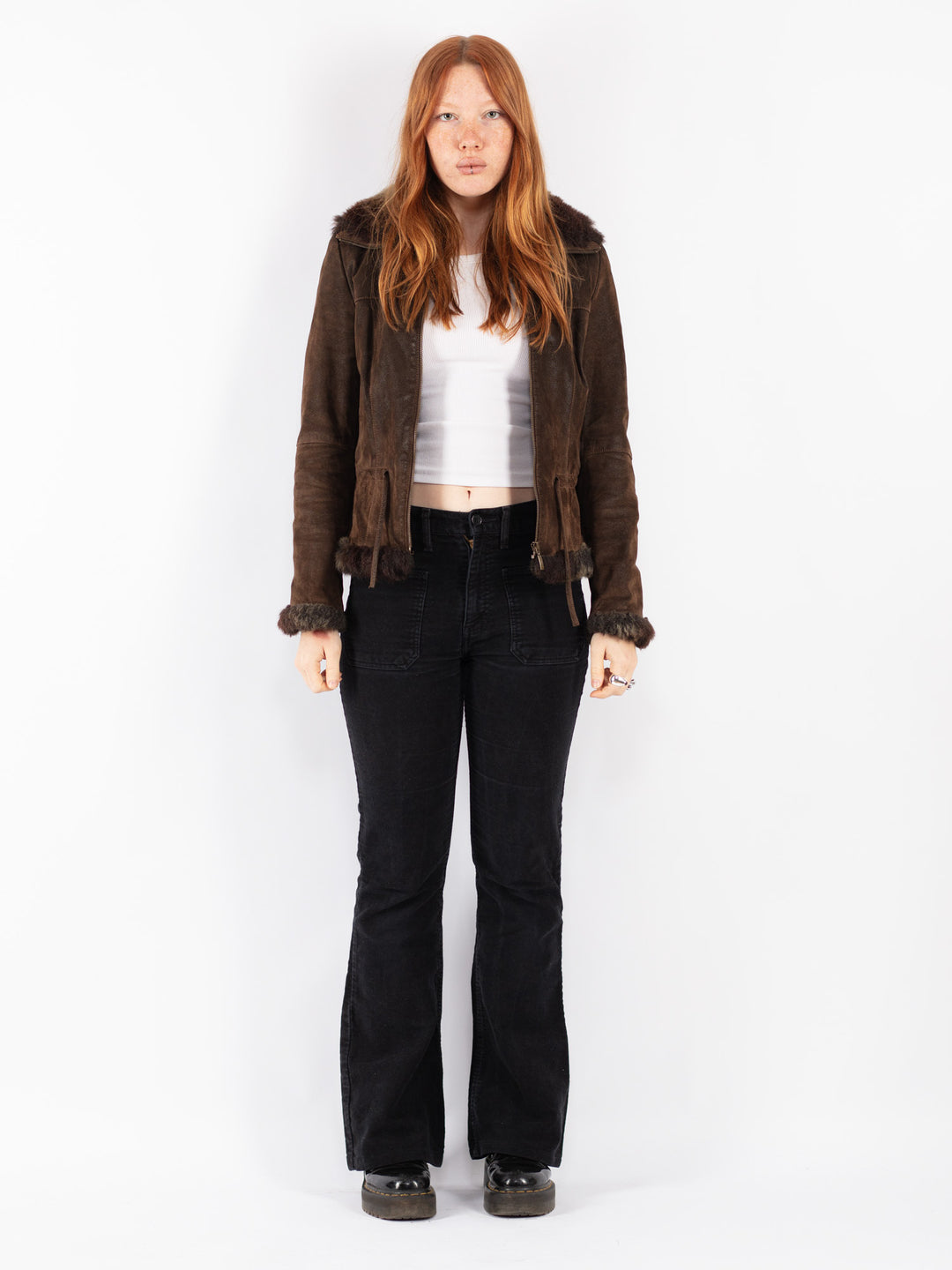 Vintage 90's Women Suede Sherpa Jacket in Brown