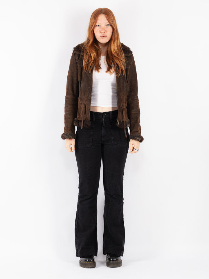 Vintage 90's Women Suede Sherpa Jacket in Brown