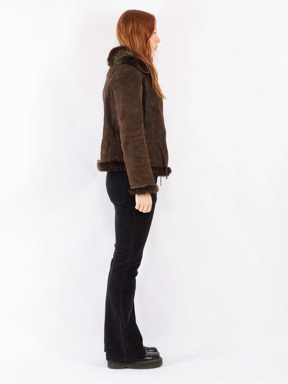 Vintage 90's Women Suede Sherpa Jacket in Brown