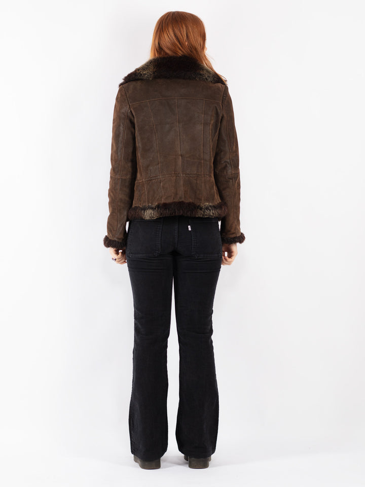 Vintage 90's Women Suede Sherpa Jacket in Brown