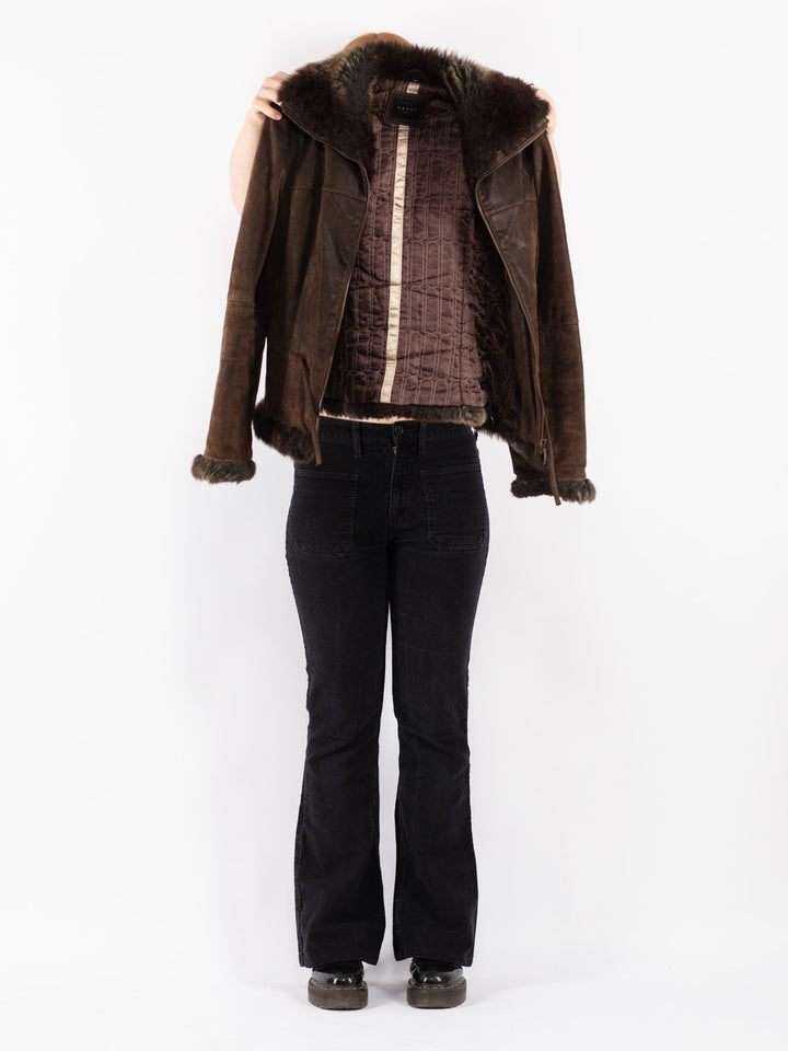 Vintage 90's Women Suede Sherpa Jacket in Brown