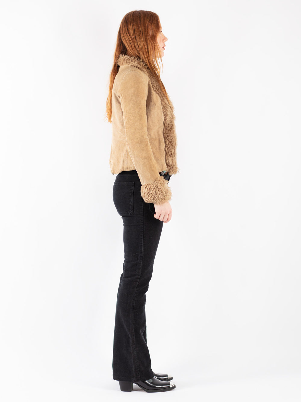 Vintage 90's Women Suede Sherpa Jacket in Beige