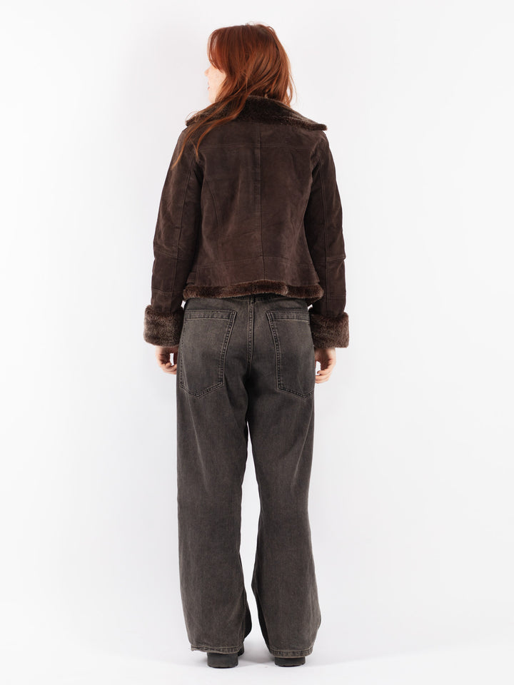 Vintage 90's Women Suede Sherpa Jacket in Brown