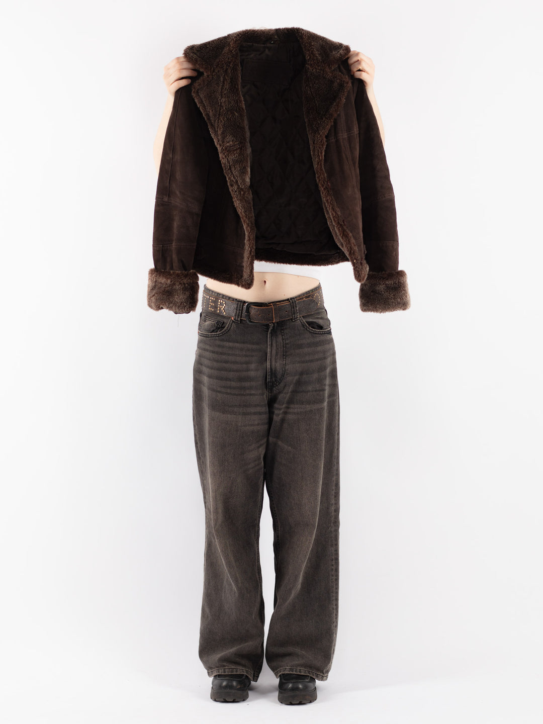 Vintage 90's Women Suede Sherpa Jacket in Brown