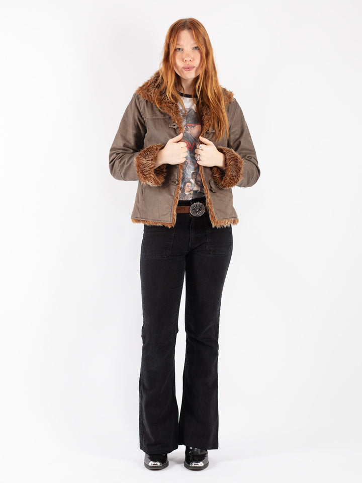 Vintage 90's Women Suede Sherpa Jacket in Brown