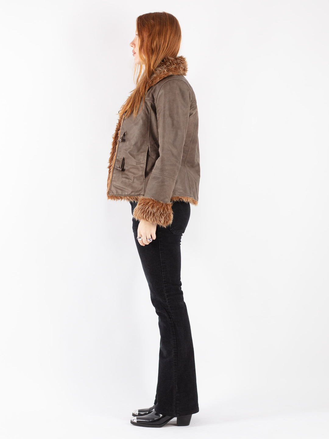 Vintage 90's Women Suede Sherpa Jacket in Brown