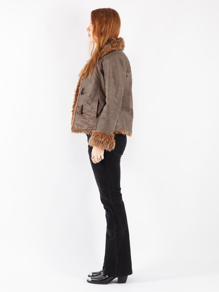 Vintage 90's Women Suede Sherpa Jacket in Brown