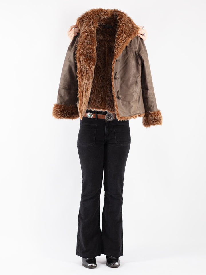 Vintage 90's Women Suede Sherpa Jacket in Brown