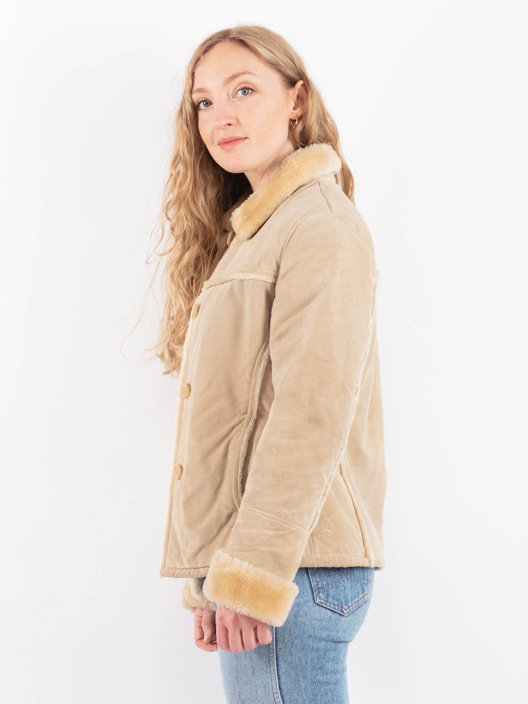 Vintage 00's Women Suede Sherpa Jacket in BeigeV9487