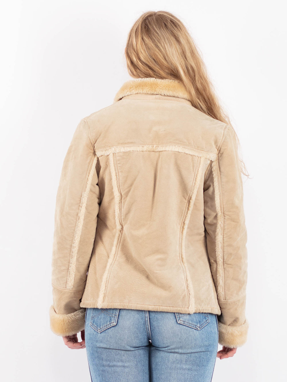 Vintage 00's Women Suede Sherpa Jacket in BeigeV9487