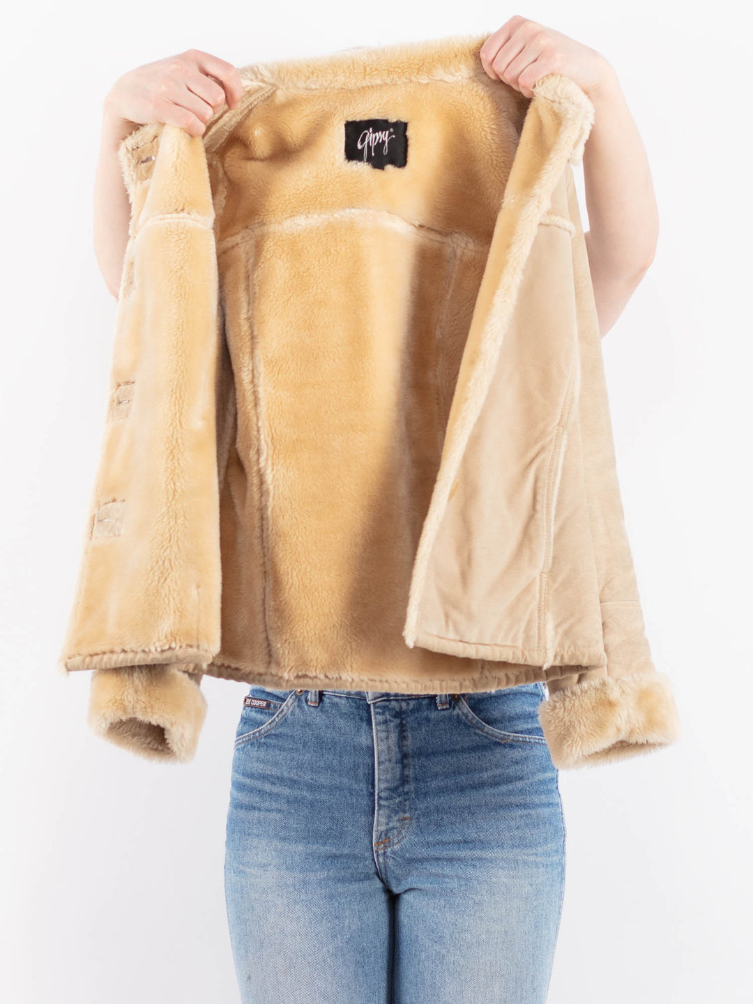 Vintage 00's Women Suede Sherpa Jacket in BeigeV9487