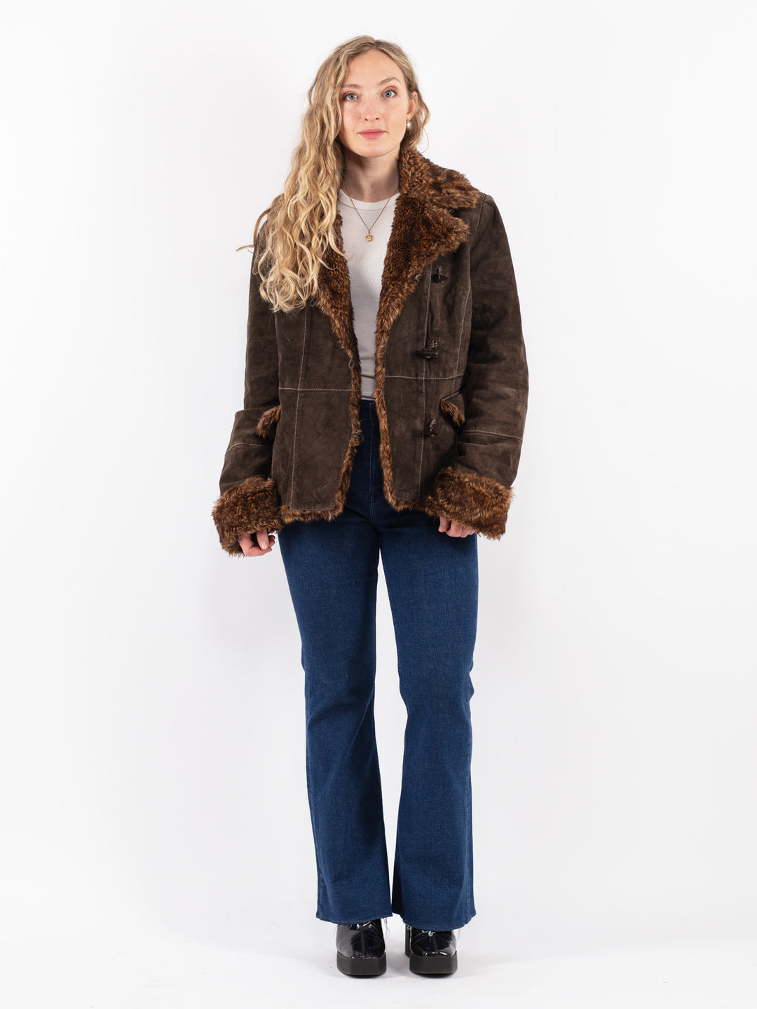 Vintage 90's Women Suede Sherpa Jacket in Brown