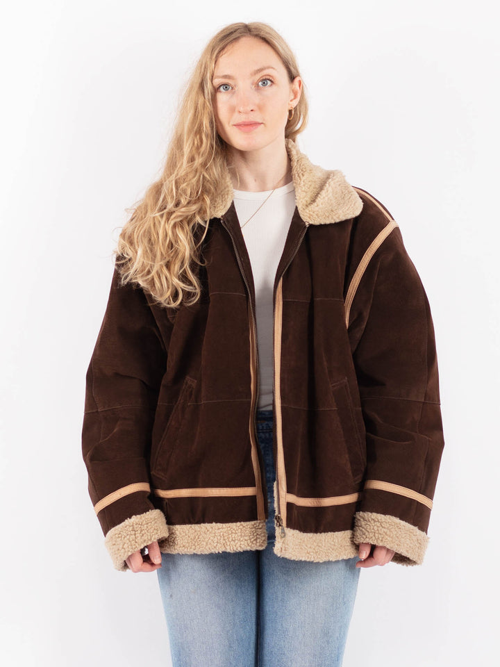 Vintage 90's Women Suede Sherpa Jacket in BrownV9489