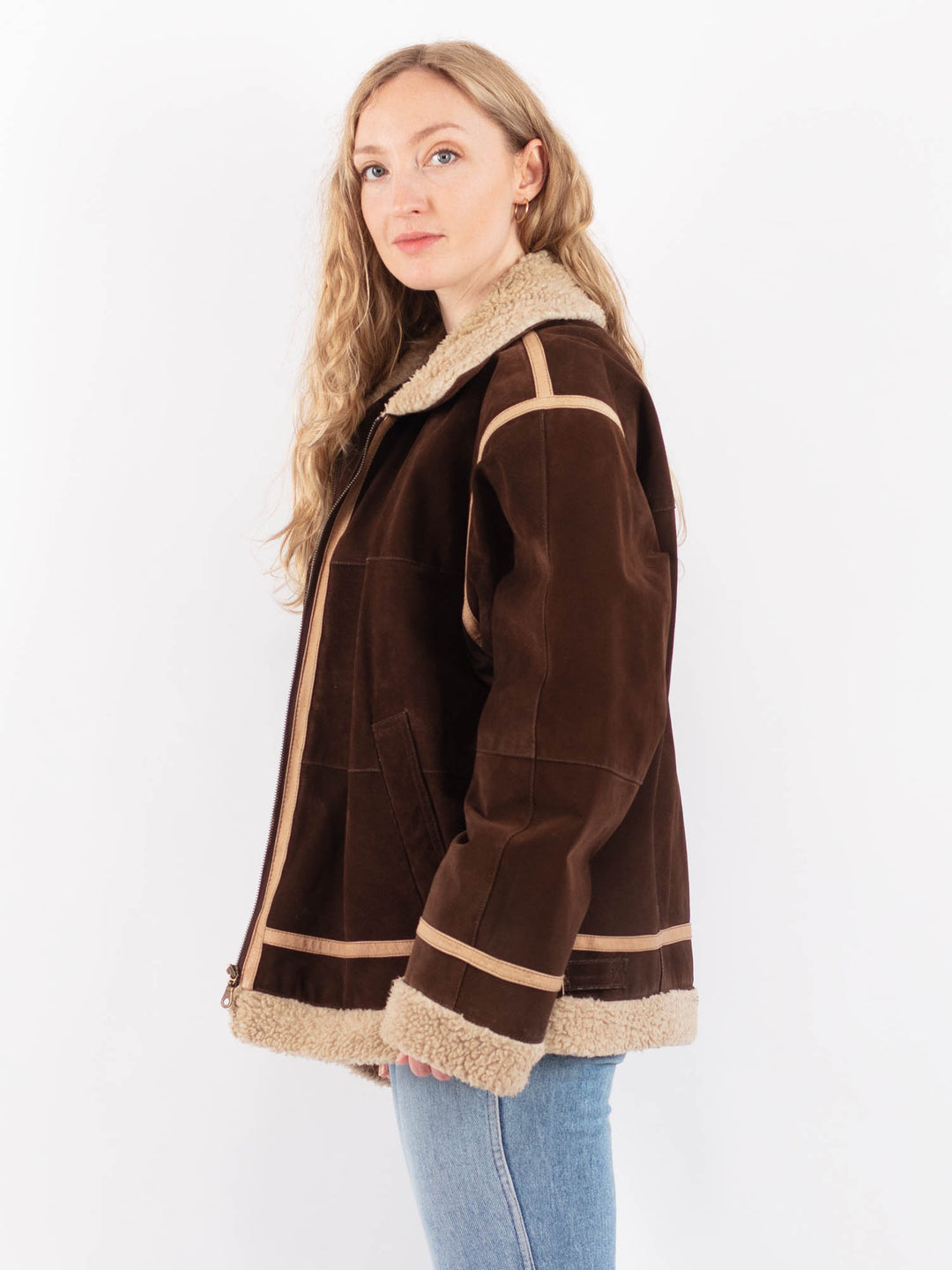 Vintage 90's Women Suede Sherpa Jacket in BrownV9489