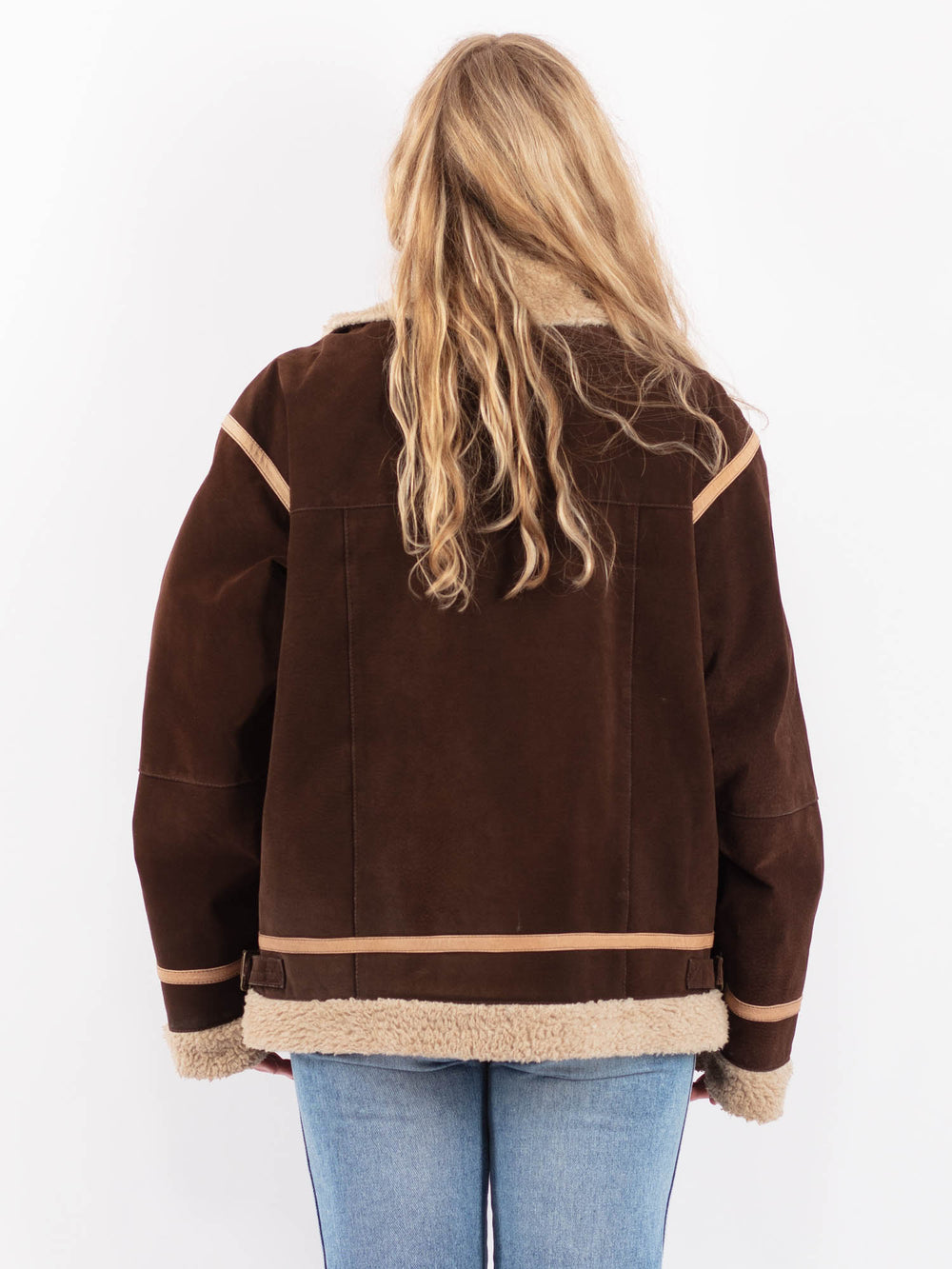 Vintage 90's Women Suede Sherpa Jacket in BrownV9489