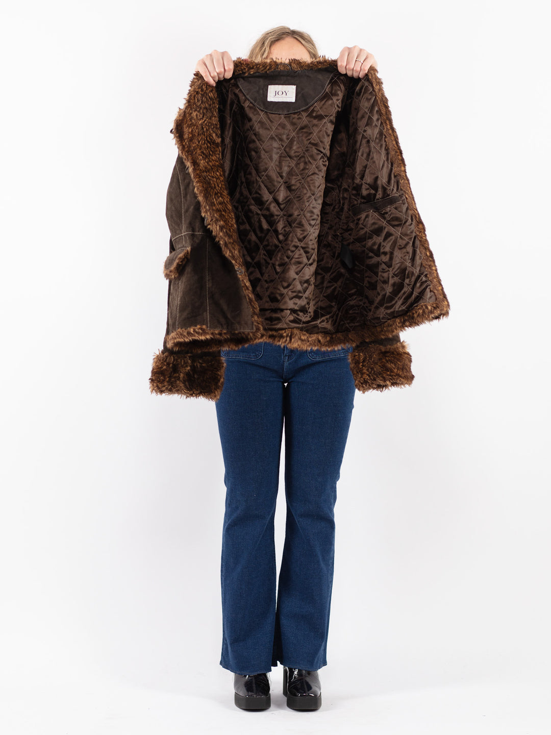 Vintage 90's Women Suede Sherpa Jacket in Brown