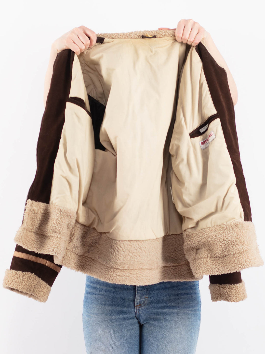 Vintage 90's Women Suede Sherpa Jacket in BrownV9489
