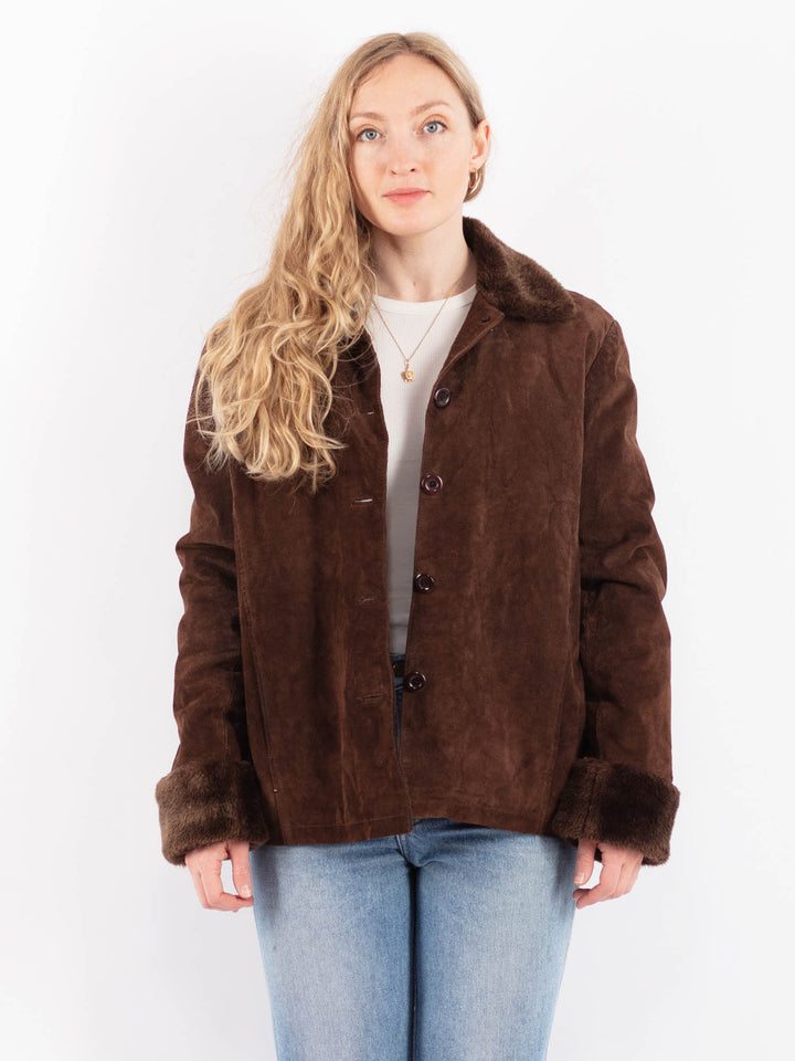 Vintage 90's Women Suede Sherpa Jacket in BrownV9490
