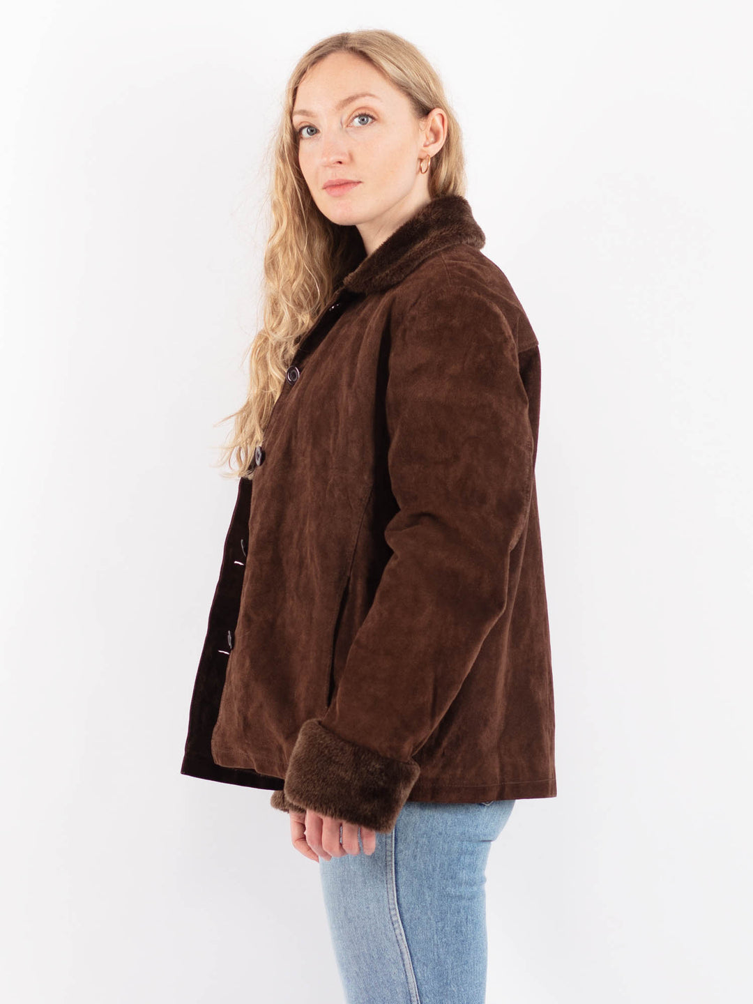 Vintage 90's Women Suede Sherpa Jacket in BrownV9490