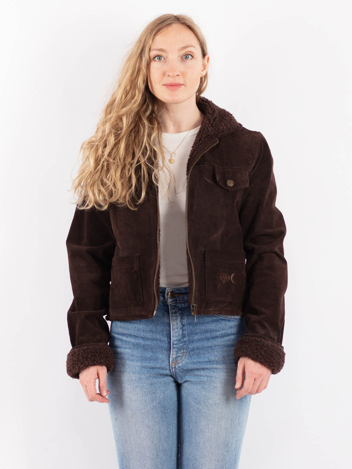 Vintage 90's Women Suede Sherpa Jacket in BrownV9492