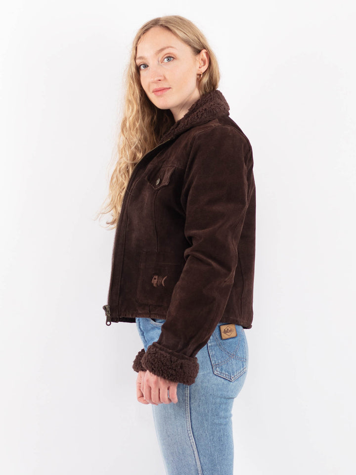 Vintage 90's Women Suede Sherpa Jacket in BrownV9492