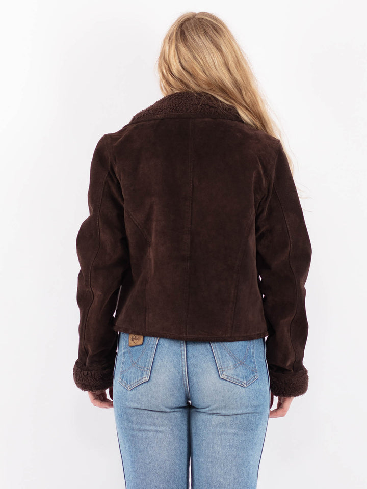 Vintage 90's Women Suede Sherpa Jacket in BrownV9492
