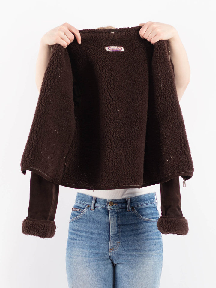 Vintage 90's Women Suede Sherpa Jacket in BrownV9492