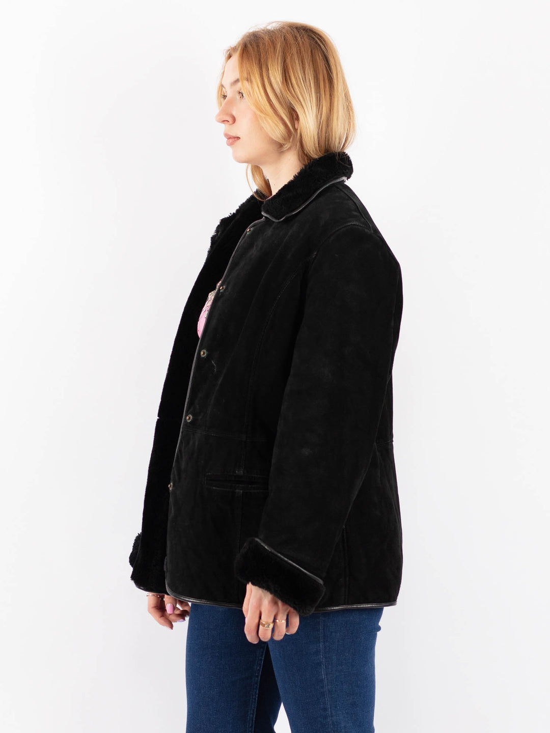 Vintage 90's Women Suede Sherpa in BlackV9573
