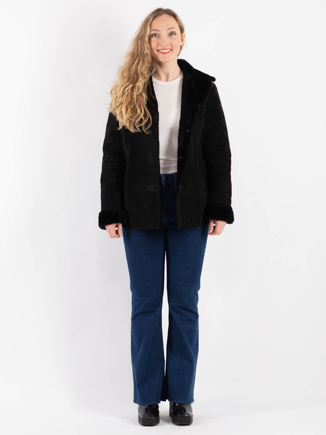 Vintage 90's Women Suede Sherpa Jacket in BlackV9169