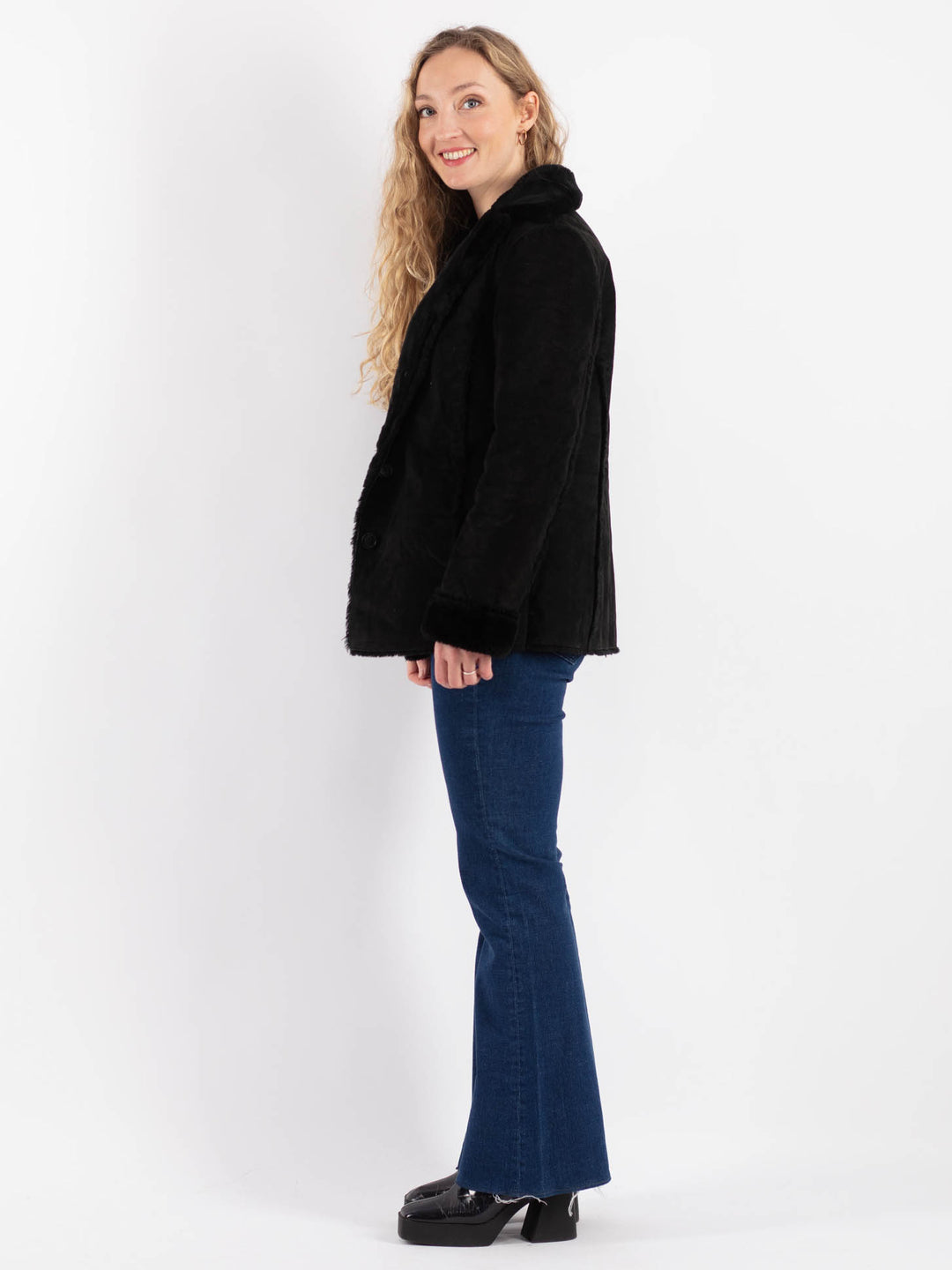 Vintage 90's Women Suede Sherpa Jacket in BlackV9169