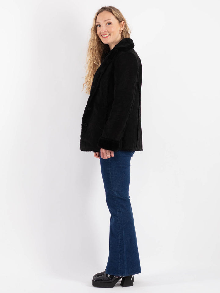 Vintage 90's Women Suede Sherpa Jacket in BlackV9169