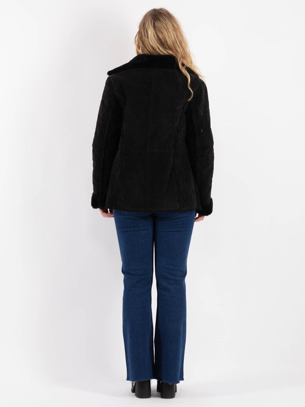 Vintage 90's Women Suede Sherpa Jacket in BlackV9169