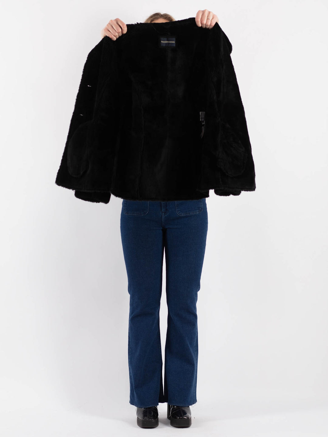 Vintage 90's Women Suede Sherpa Jacket in BlackV9169